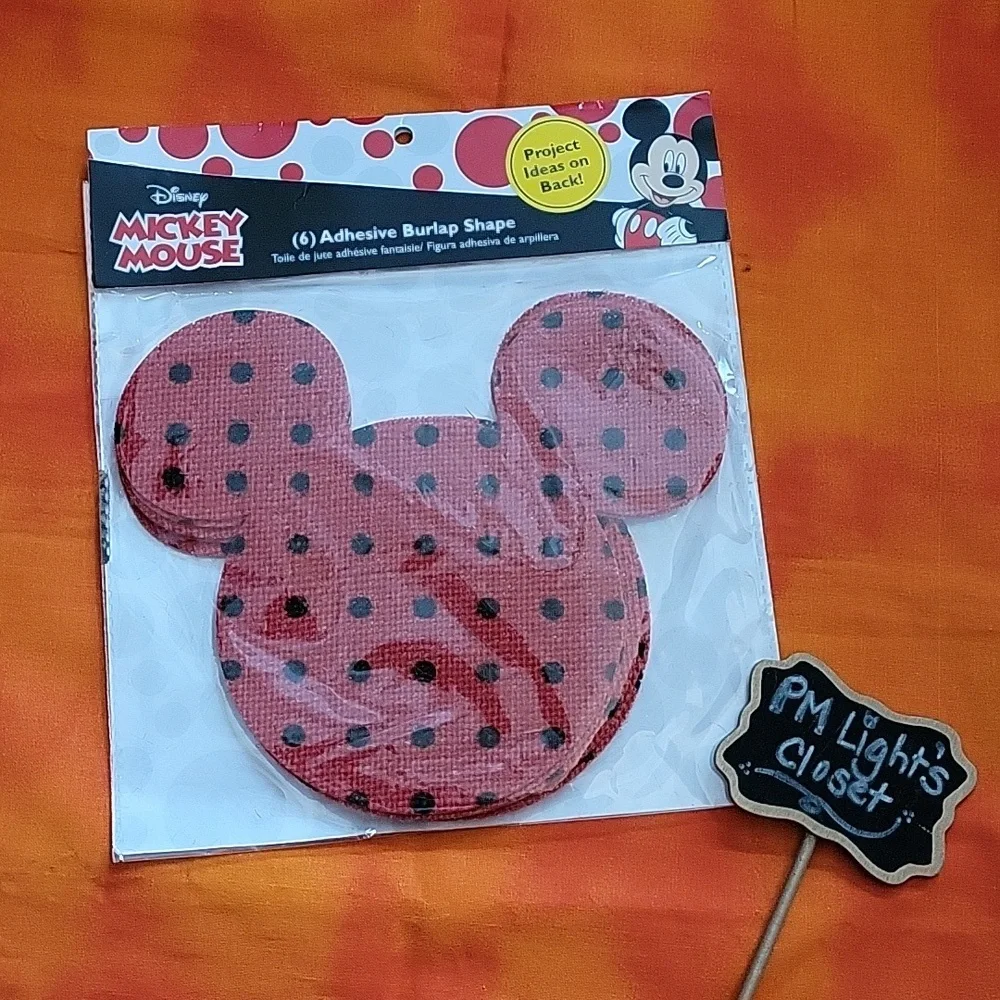 Disney Mickey Mouse New Adhesive Burlap Shapes 6 Red Black Polka Dot
